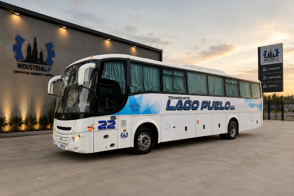 Bus 40 plazas Lago Puelo unidad 22 frente a la planta